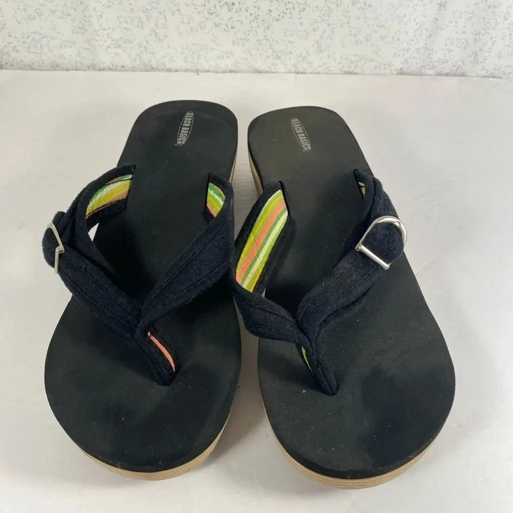 Beach Basics Black Thick Sandal with Buckle Strap Accent - Picture 3 of 8